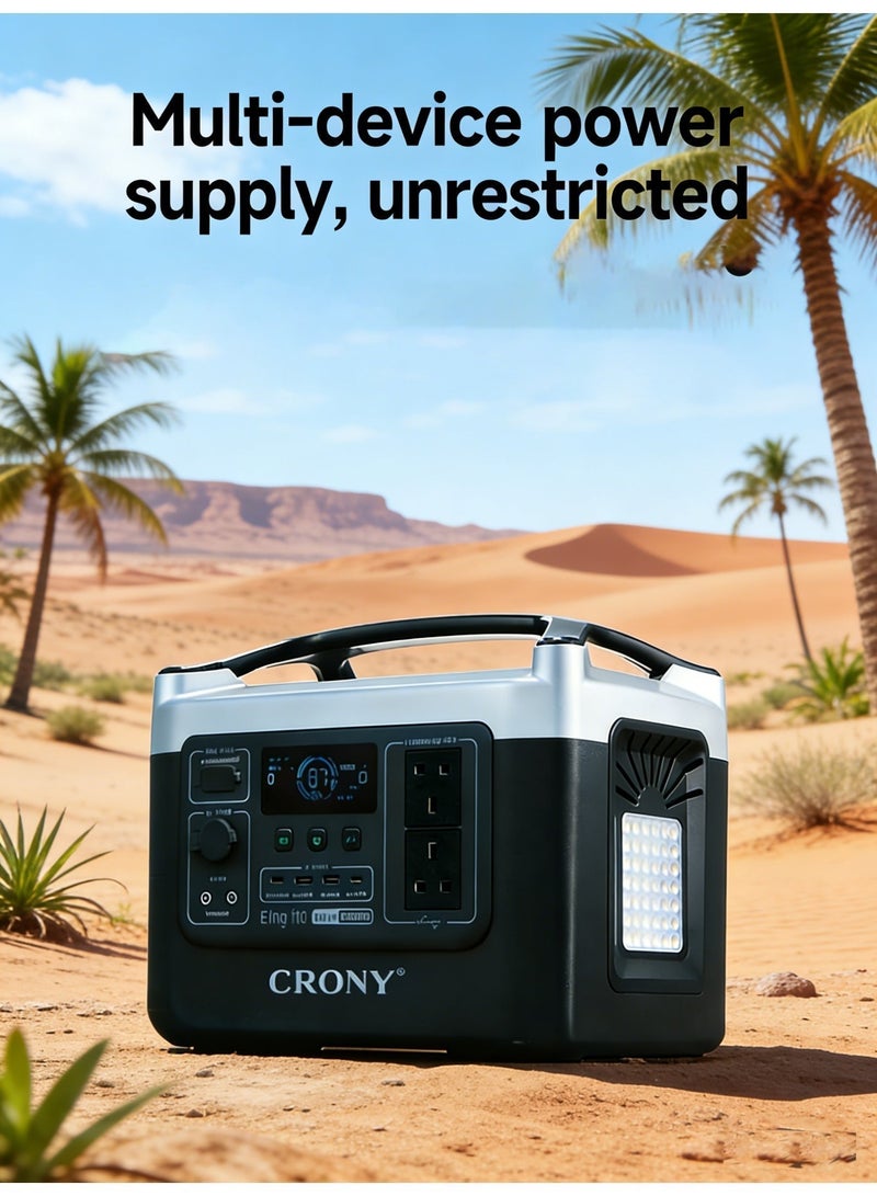 Crony BS800+  800W Portable Power Station 528Wh - Fast Charging 7-8H, Multi-Port Output (1xAC 220V/USB-C/5xUSB-A/3xDC/Cigarette Lighter), LED Lamp & LCD Screen, 4-in-1 Safety Protection, Suitable for Outdoor Camping, RV Travel, Home Emergency Outages, Drone Photography & Small Appliance Power Supply - Image 5